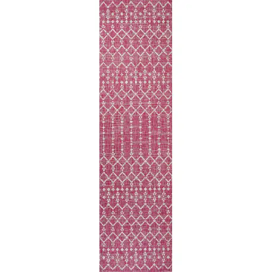 10' Fuchsia And Light Gray Trellis Indoor Outdoor Runner Rug Photo 1