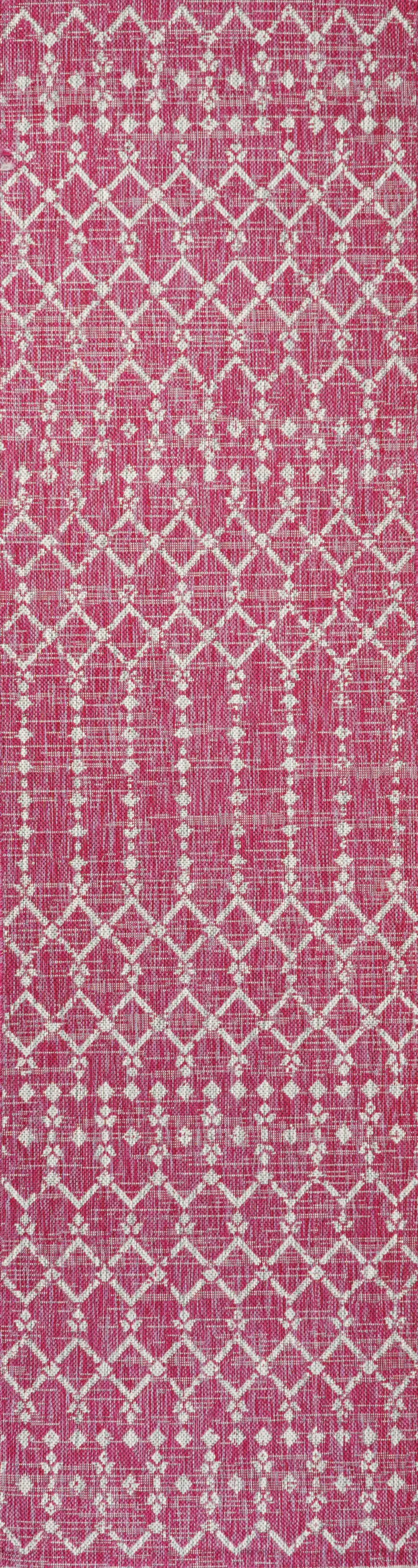10' Fuchsia And Light Gray Trellis Indoor Outdoor Runner Rug Photo 1