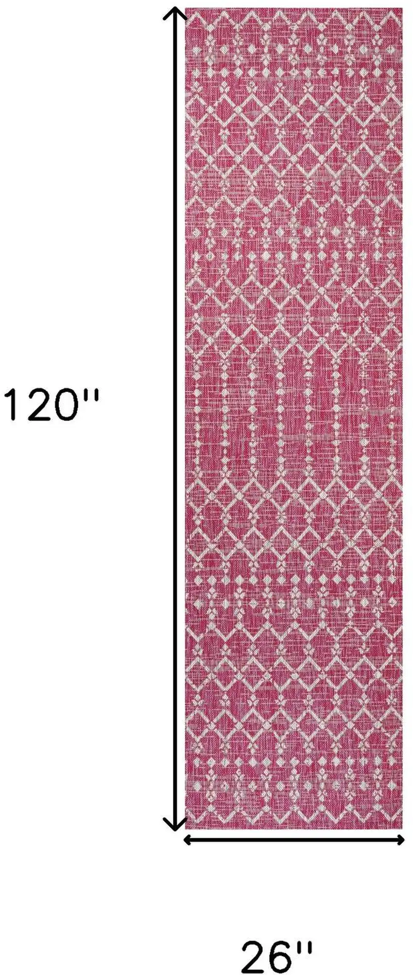 10' Fuchsia And Light Gray Trellis Indoor Outdoor Runner Rug Photo 5