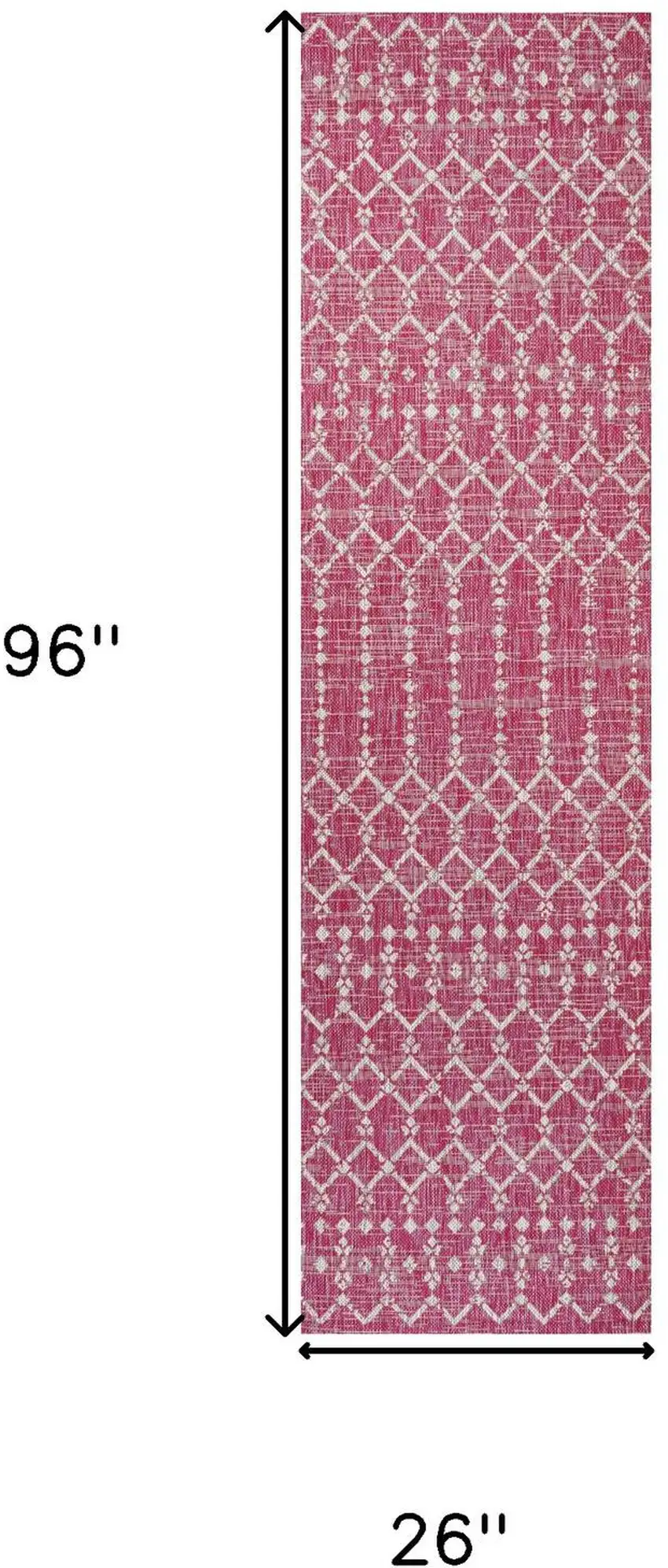 8' Fuchsia And Light Gray Trellis Indoor Outdoor Runner Rug Photo 9