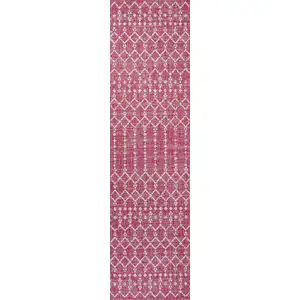 Photo of 8' Fuchsia And Light Gray Trellis Indoor Outdoor Runner Rug
