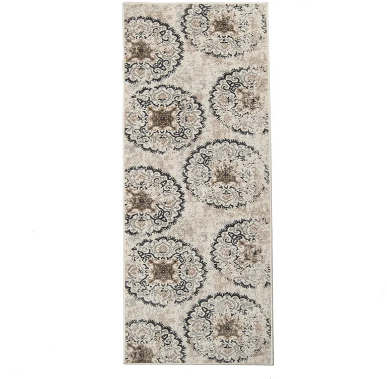 8' Geometric Medallion Stain Resistant Runner Rug Photo 2