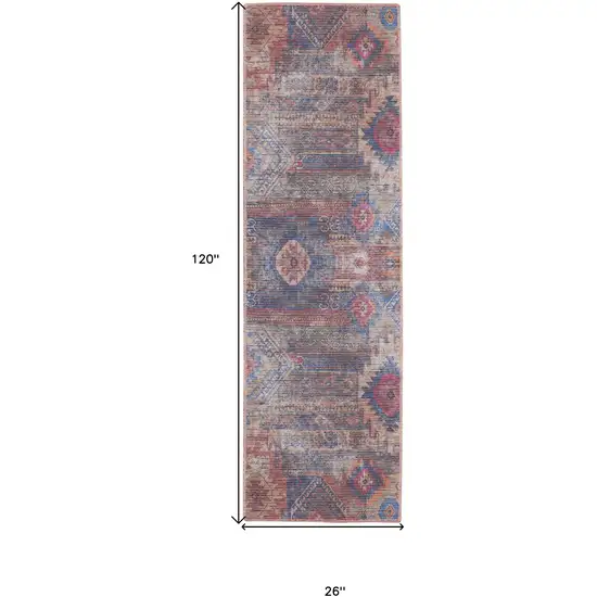 10' Geometric Power Loom Distressed Washable Runner Rug Photo 8