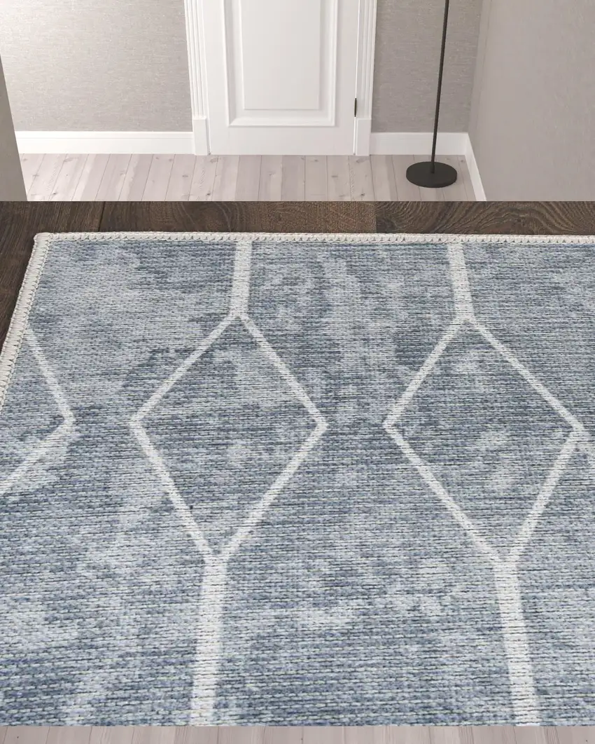10' Geometric Power Loom Washable Runner Rug Photo 2