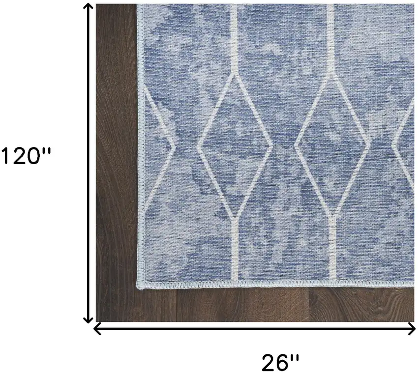 10' Geometric Power Loom Washable Runner Rug Photo 7