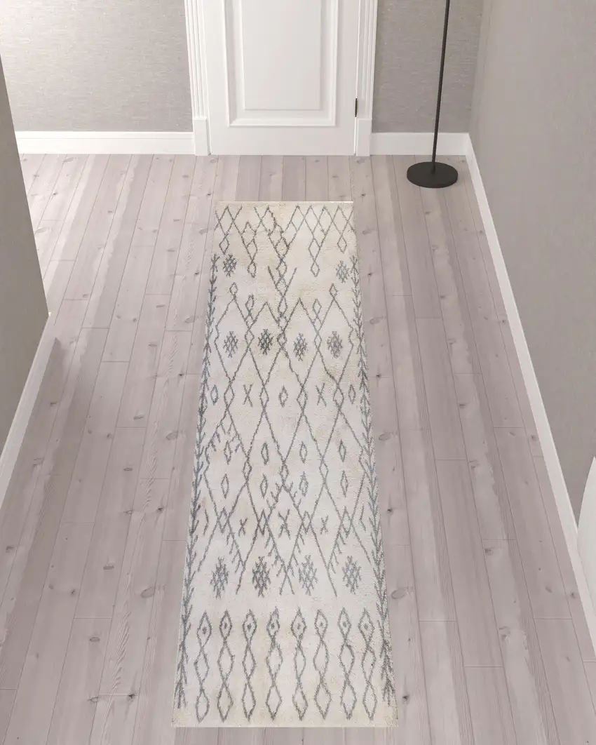 10' Geometric Shag Runner Rug Photo 2