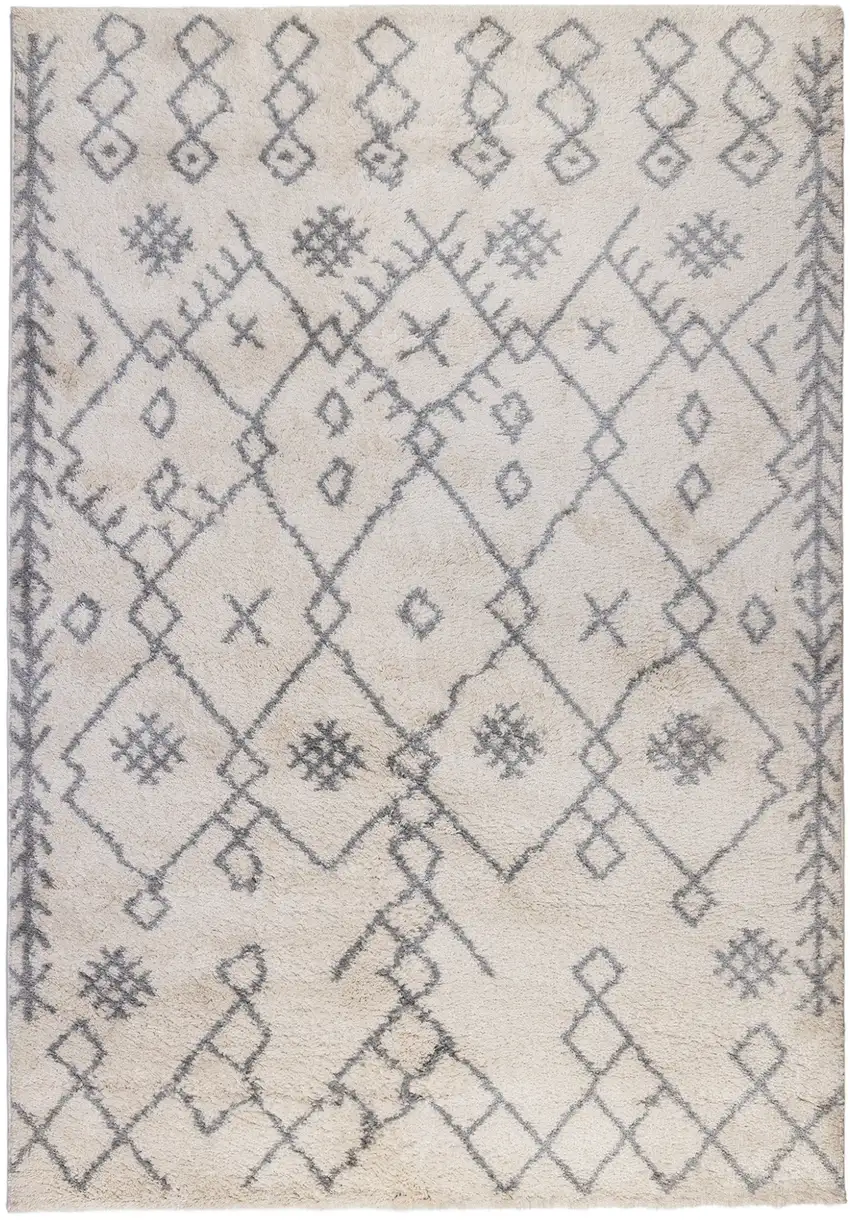 10' Gray And Ivory Geometric Shag Runner Rug Photo 2