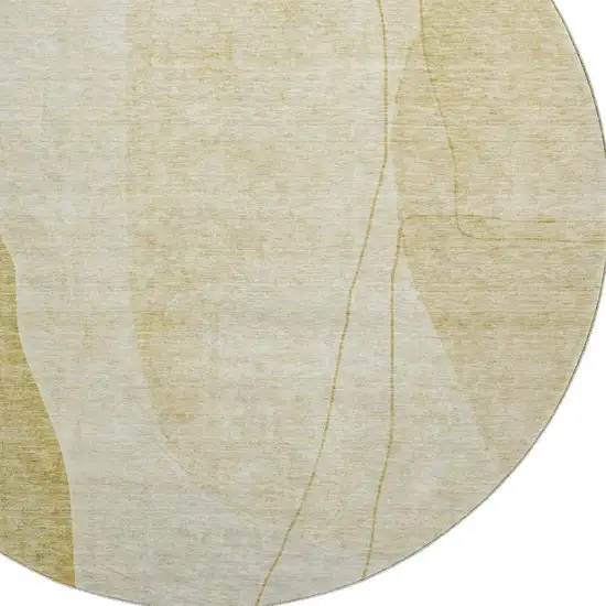 8' Gold And Beige Abstract Washable Round Rug With UV Protection Photo 4