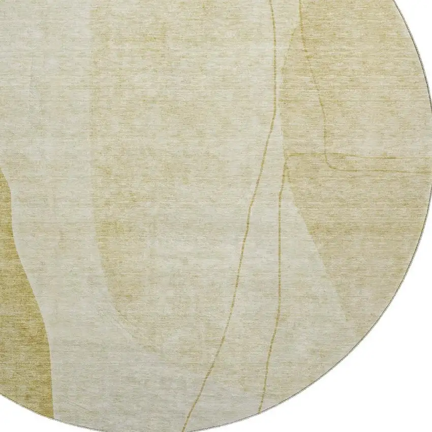 8' Gold And Beige Abstract Washable Round Rug With UV Protection Photo 4