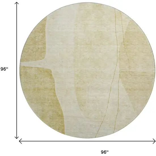 8' Gold And Beige Abstract Washable Round Rug With UV Protection Photo 6