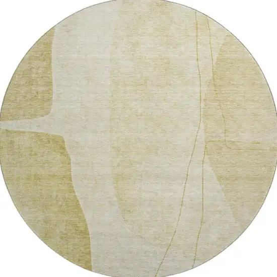 8' Gold And Beige Abstract Washable Round Rug With UV Protection Photo 3