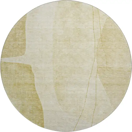 8' Gold And Beige Abstract Washable Round Rug With UV Protection Photo 1