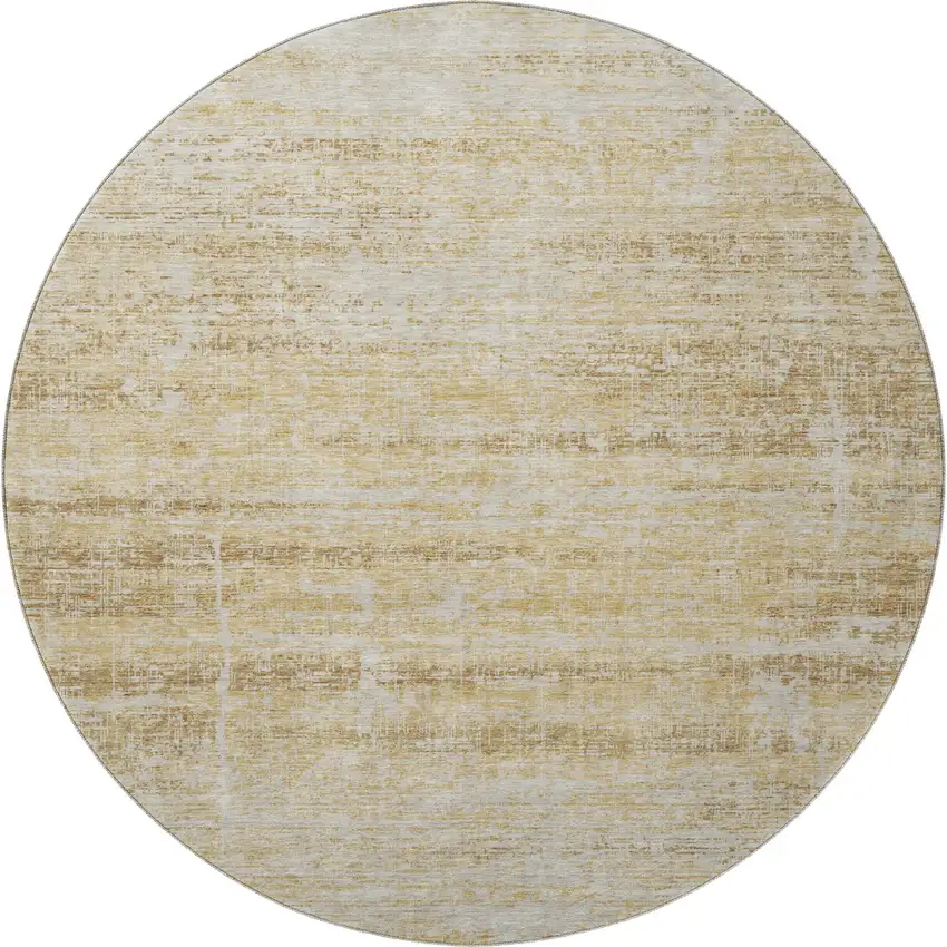 8' Gold And Beige Abstract Washable Round Rug With UV Protection Photo 4