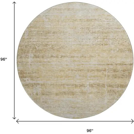 8' Gold And Beige Abstract Washable Round Rug With UV Protection Photo 3