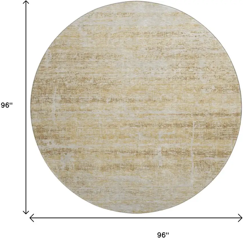 8' Gold And Beige Abstract Washable Round Rug With UV Protection Photo 3