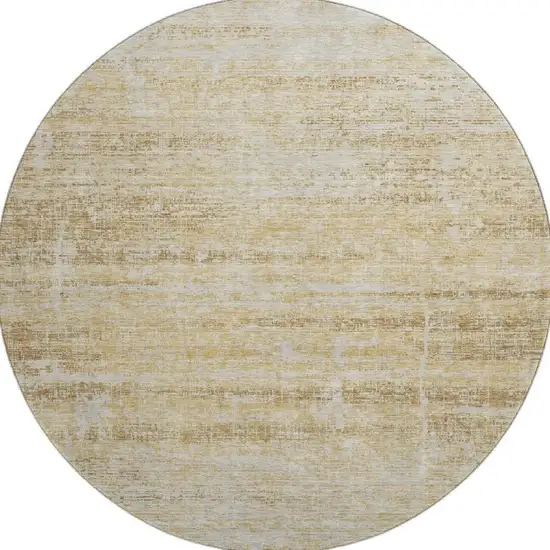 8' Gold And Beige Abstract Washable Round Rug With UV Protection Photo 3