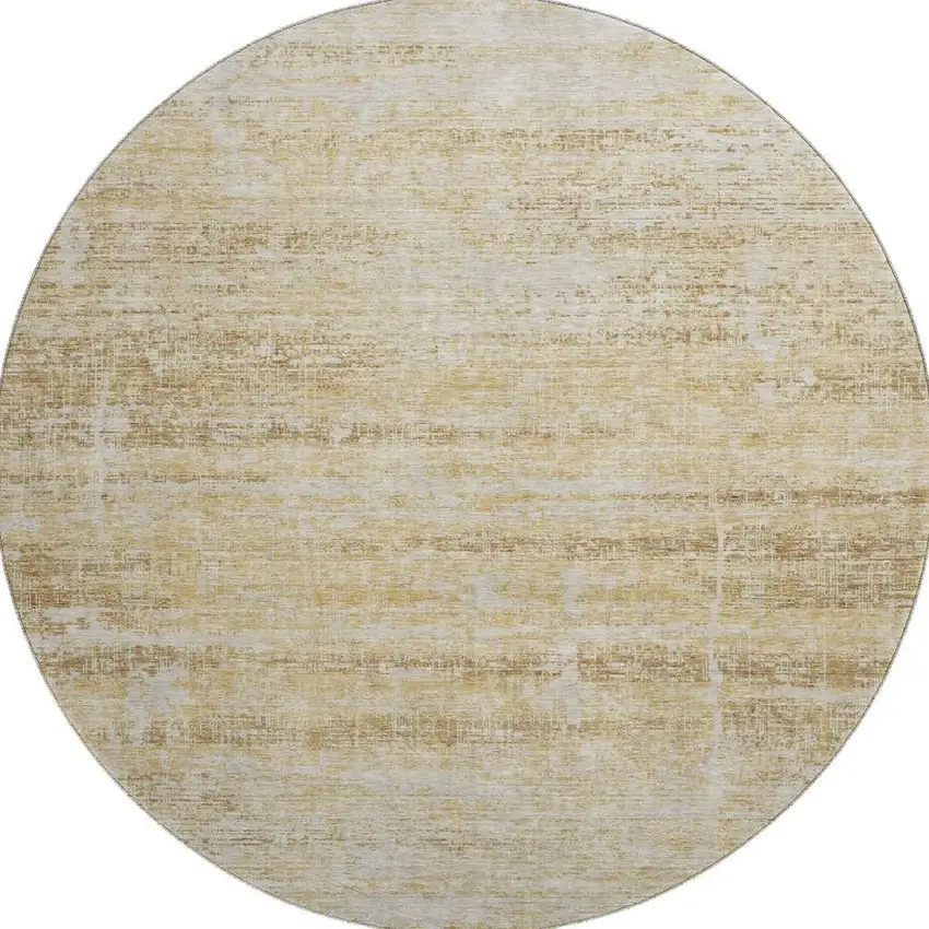 8' Gold And Beige Abstract Washable Round Rug With UV Protection Photo 3