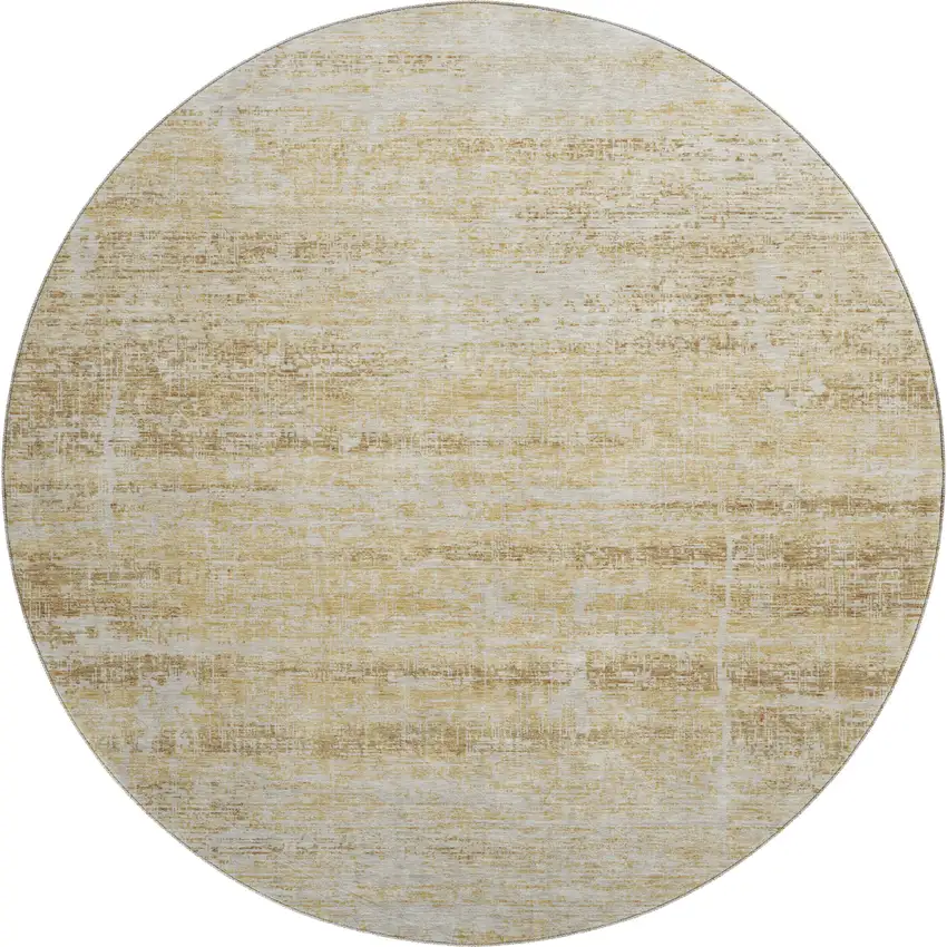 8' Gold And Beige Abstract Washable Round Rug With UV Protection Photo 1