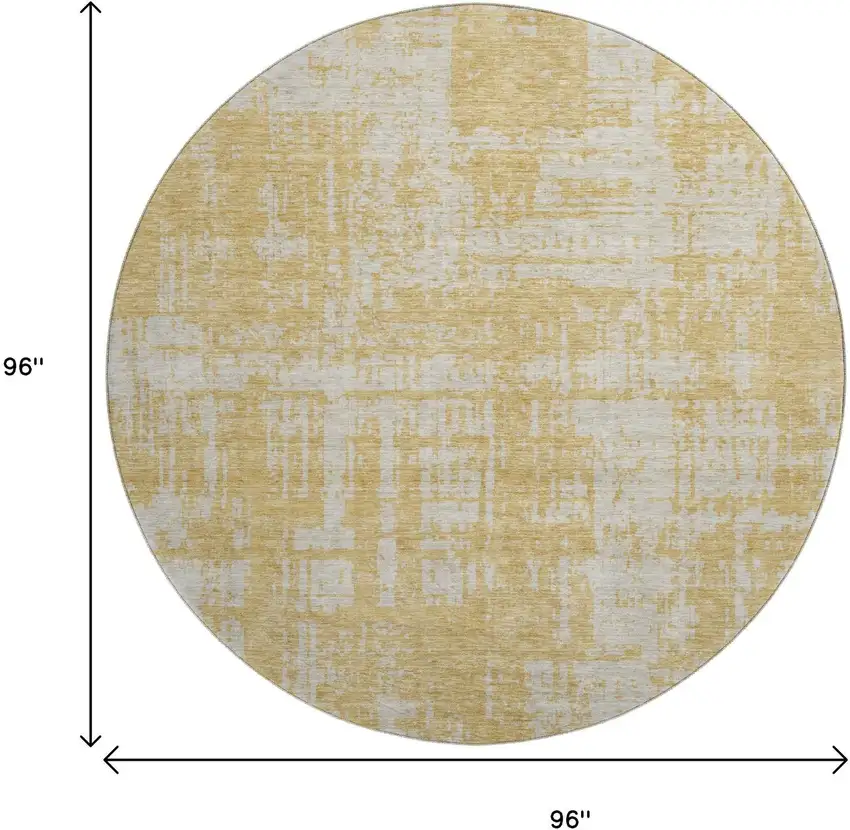 8' Gold And Beige Abstract Washable Round Rug With UV Protection Photo 8