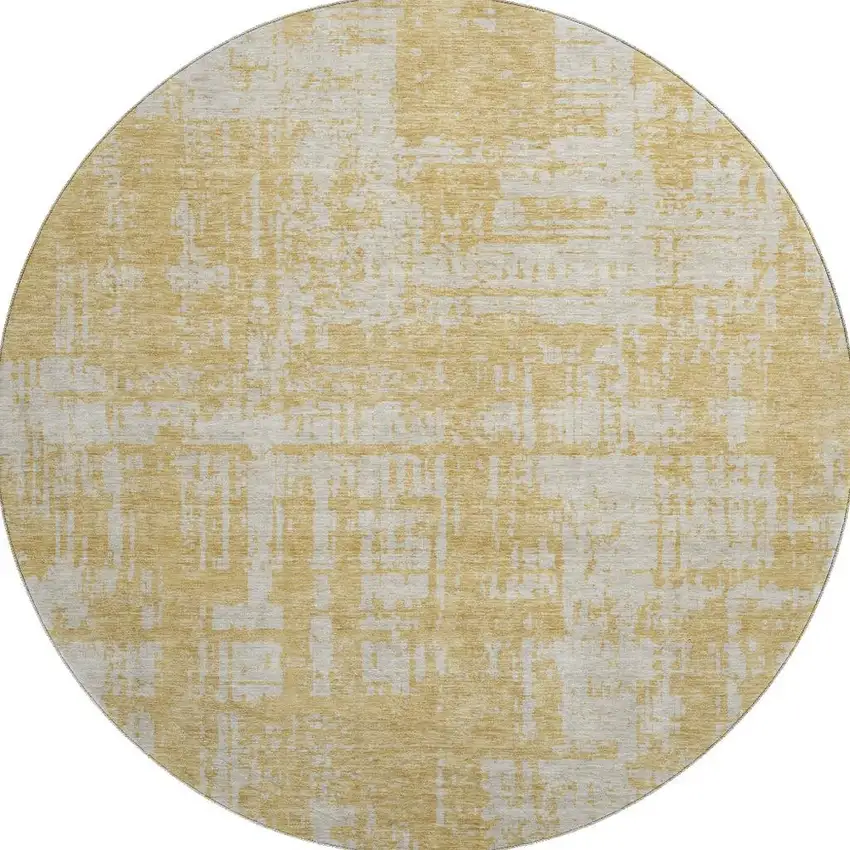 8' Gold And Beige Abstract Washable Round Rug With UV Protection Photo 4
