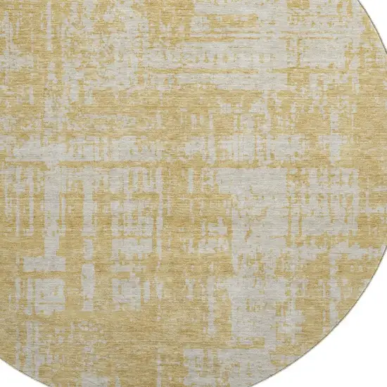 8' Gold And Beige Abstract Washable Round Rug With UV Protection Photo 3