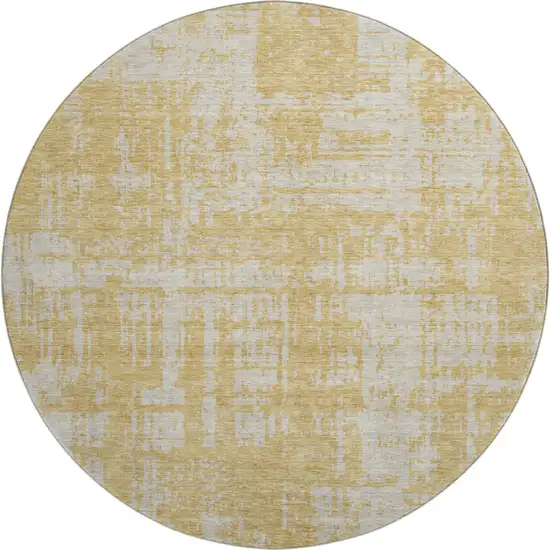 8' Gold And Beige Abstract Washable Round Rug With UV Protection Photo 1