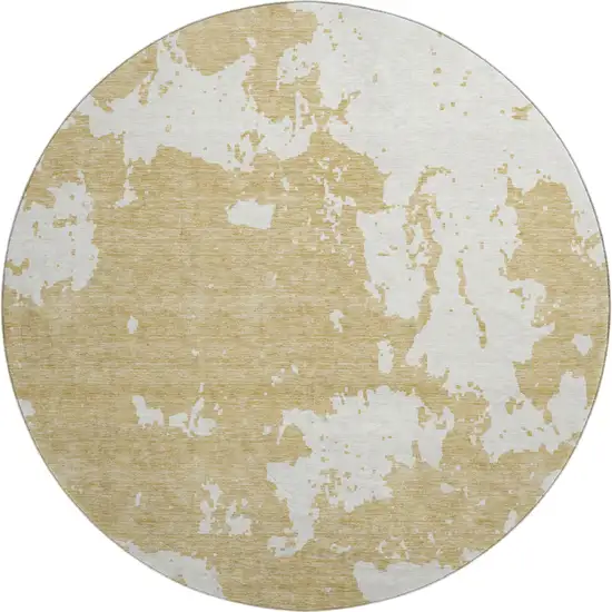 8' Gold And Beige Abstract Washable Round Rug With UV Protection Photo 1