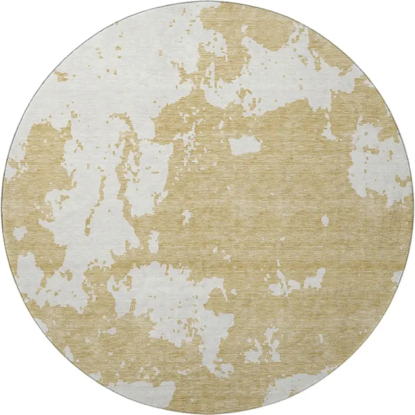 8' Gold And Beige Abstract Washable Round Rug With UV Protection Photo 3