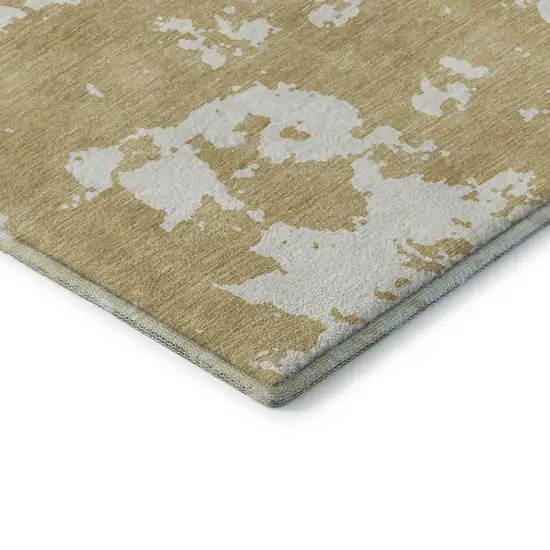 8' Gold And Beige Abstract Washable Round Rug With UV Protection Photo 6
