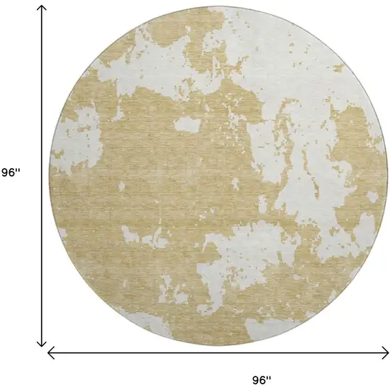 8' Gold And Beige Abstract Washable Round Rug With UV Protection Photo 9