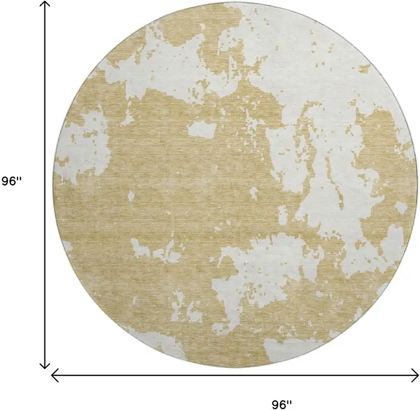 8' Gold And Beige Abstract Washable Round Rug With UV Protection Photo 9