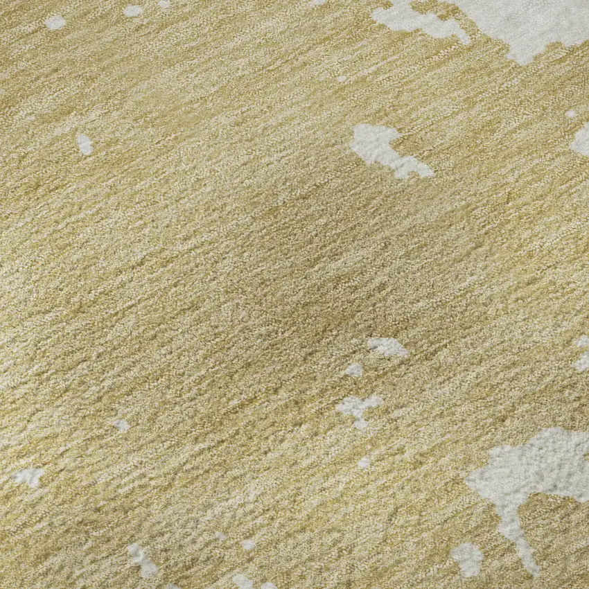 8' Gold And Beige Abstract Washable Round Rug With UV Protection Photo 8