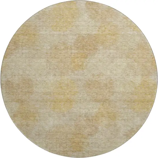 8' Gold And Beige Abstract Washable Round Rug With UV Protection Photo 1
