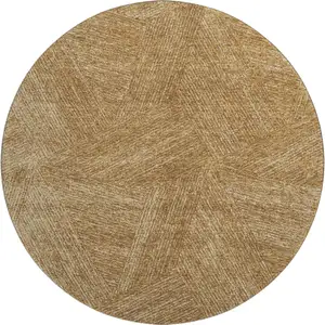 Photo of 8' Gold And Beige Abstract Washable Round Rug With UV Protection