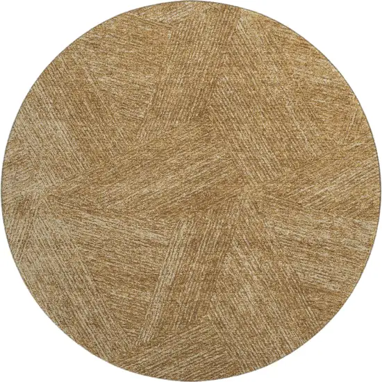 8' Gold And Beige Abstract Washable Round Rug With UV Protection Photo 1