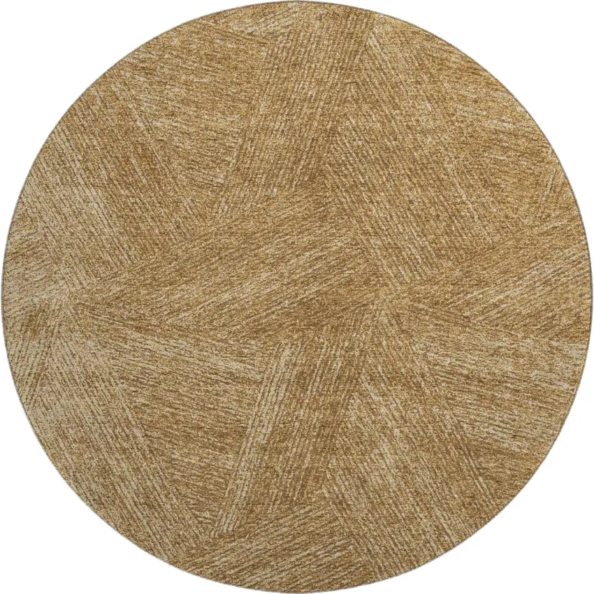 8' Gold And Beige Abstract Washable Round Rug With UV Protection Photo 1