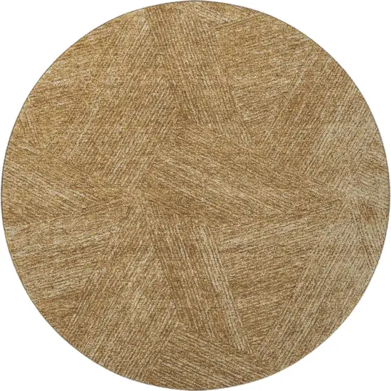 8' Gold And Beige Abstract Washable Round Rug With UV Protection Photo 2
