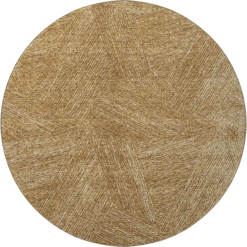 8' Gold And Beige Abstract Washable Round Rug With UV Protection Photo 2