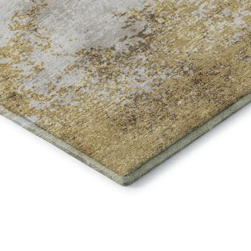 8' Gold And Beige Abstract Washable Round Rug With UV Protection Photo 6