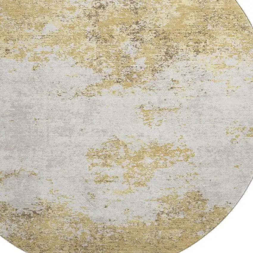 8' Gold And Beige Abstract Washable Round Rug With UV Protection Photo 2