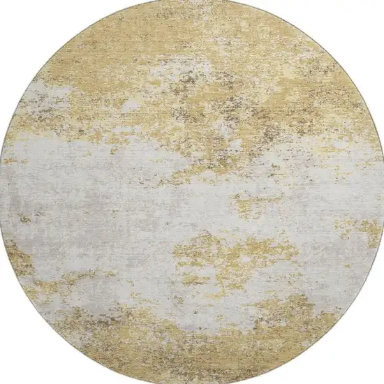 8' Gold And Beige Abstract Washable Round Rug With UV Protection Photo 3