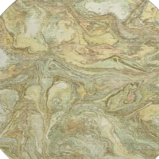 8' Gold And Beige Abstract Washable Round Rug With UV Protection Photo 3