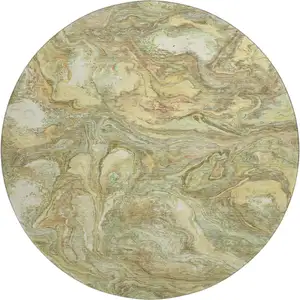 Photo of 8' Gold And Beige Abstract Washable Round Rug With UV Protection