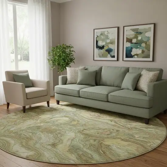 8' Gold And Beige Abstract Washable Round Rug With UV Protection Photo 2