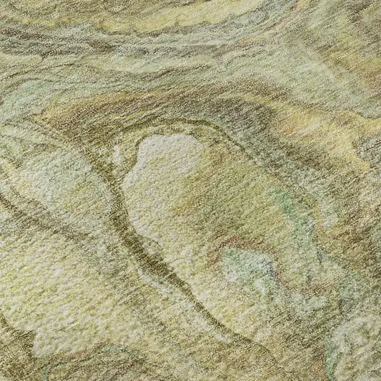 8' Gold And Beige Abstract Washable Round Rug With UV Protection Photo 7