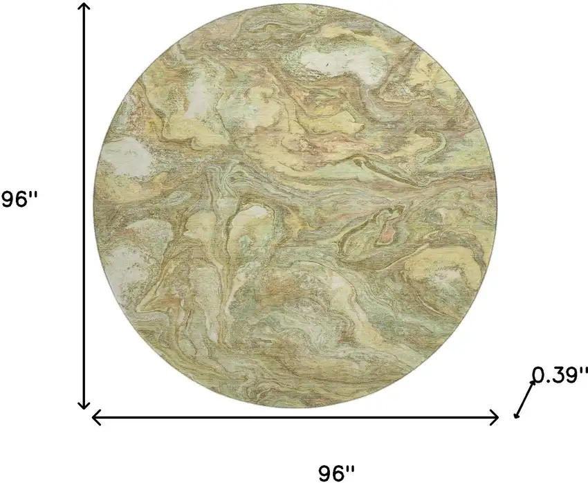 8' Gold And Beige Abstract Washable Round Rug With UV Protection Photo 8