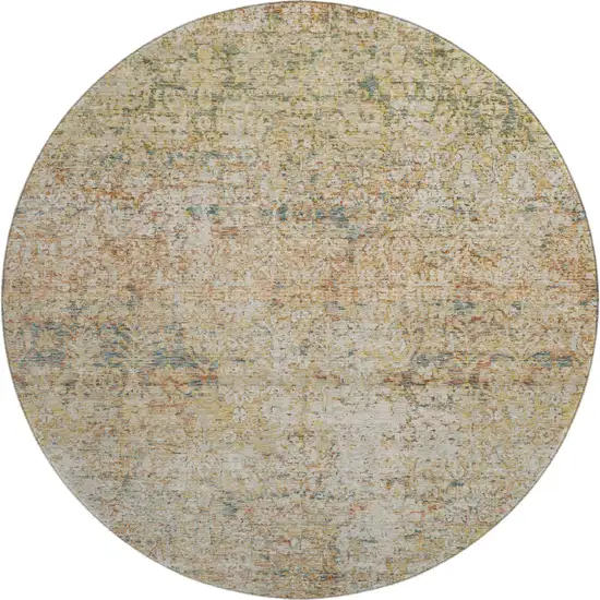 8' Gold And Beige Abstract Washable Round Rug With UV Protection Photo 1