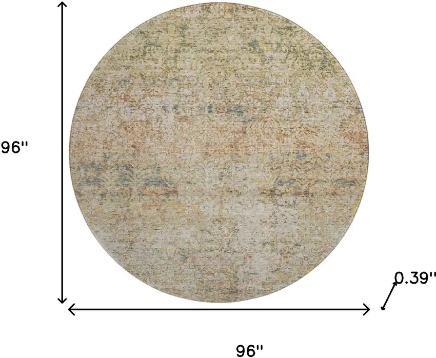 8' Gold And Beige Abstract Washable Round Rug With UV Protection Photo 8