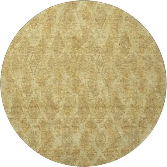 8' Gold And Beige Diamond Washable Round Rug With UV Protection Photo 3