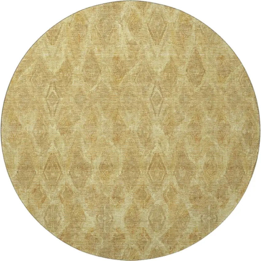 8' Gold And Beige Diamond Washable Round Rug With UV Protection Photo 3